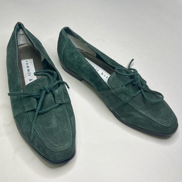 VTG 90s Summit Hill “Kristi” Green Suede Square Toed Flats - Picture 2 of 5